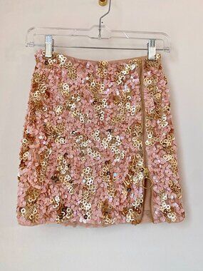 h:ours Kat Sequin Mini Skirt Pink Gold XS Party Glam | Like New | Revolve